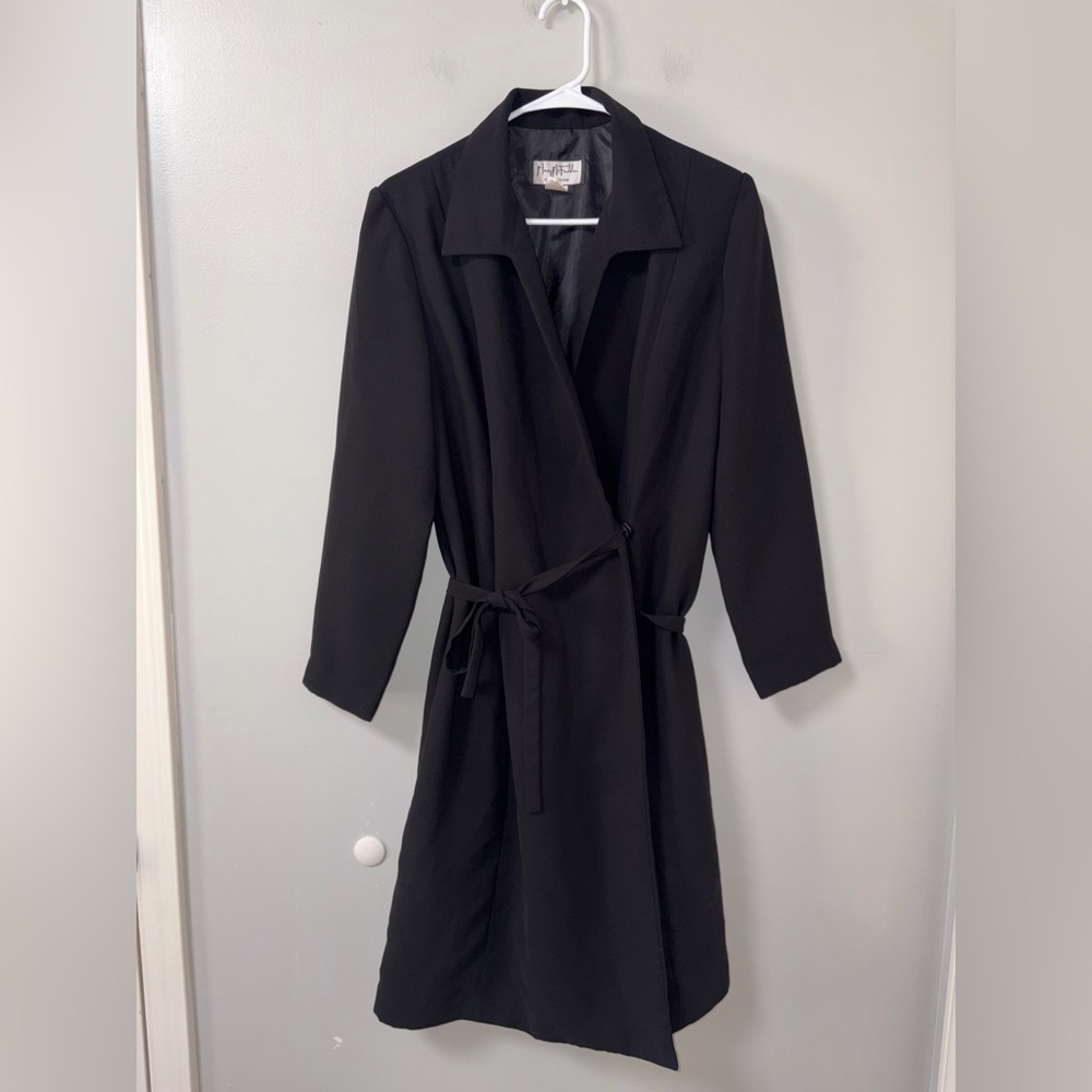 Mary McFadden‎ Black Wrap Style Trench Coat Vintage Women’s 12 Glam Mob Wife
